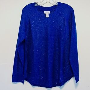 Soft Surroundings NWT Royal Blue Sequins V Neck Holiday Party NYE Hannukah PL